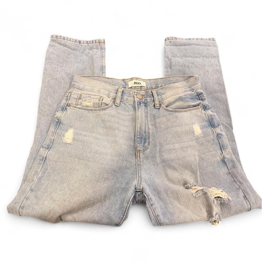 Just Black Denim JBD Distressed High Rise Straight Leg Jeans Light Wash Size 28